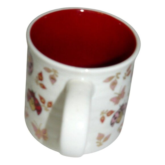 Ladybug Butterfly Ceramic Mug Cup Red Interior Gold Accts 18 fl oz Sheffield Hom - Picture 2 of 5